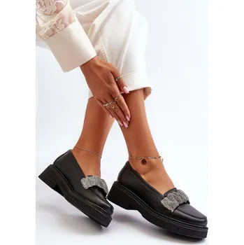 Dámské mokasíny Dámské kožené mokasíny s ozdobným páskem Zazoo 3419 Černé 36