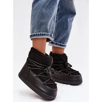 Dívčí sněhule Dámské sněhule s beránkovým kožíškem typu vázané Černé Belira 35/36