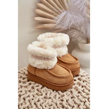 Dívčí sněhule Sněhuláky dětské s kožíškem a vzorem Camel Melefia 30