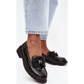 Dámské mokasíny Lakované dámské mokasyny s mašlí S.Barski HY52-319A černé 40