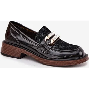 Dámské mokasíny Kožené lakované dámské mokasiny s odlišným detailem D&A MR52-173 Černé 39