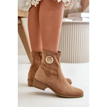 Dámská zimní obuv Dámské Botky Na Zip S Ozdobným Detalem Eko Semišové Béžové Lerioria 36