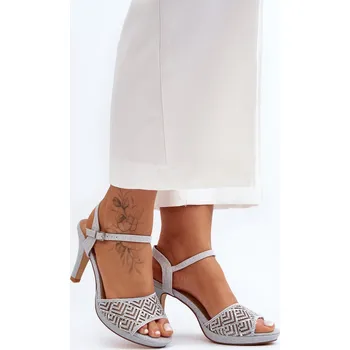 Dámská obuv Ozdobené sandály na podpatku D&A MR1038-44 stříbrné 37