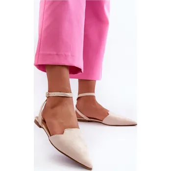 Dámské baleríny Šněrovací baleríny z ekokože s špičatými špičkami světle béžové Ellesara 38