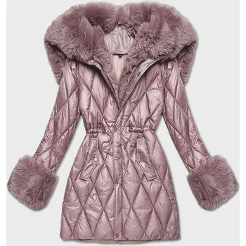 Dámská bunda Růžová bunda s kožešinovou kapucí, která tvoří límec (T3-2635#-52) odstíny růžové XXL (44)