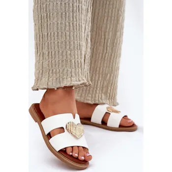 Dámská obuv Dámské sandály na plochém podpatku se zlatou ozdobou bílé Karinma 40