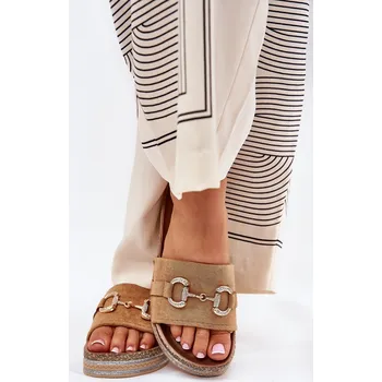 Dámské žabky Dámské Pantofle Na Platformě Se Zlatou Dekorací A Leskem Camel Morisela 41