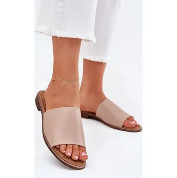 Dámské žabky Dámské Kožené Hladké Pantofle Béžové Cerise 36