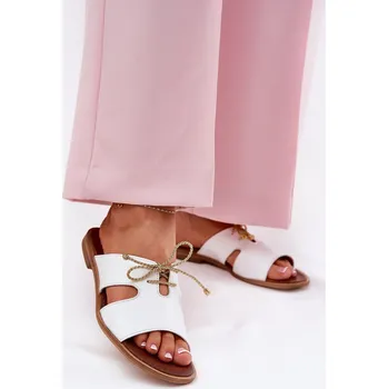 Dámské žabky Kožené Dámské Pantofle Na Plochém Podpatku Bílé Zazoo 3022 37