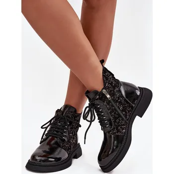 Dámská zimní obuv Lakované dámské kotníkové boty s podšívkou D&A CR52-613 Černé 36