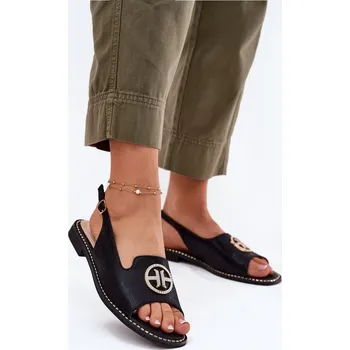 Dámské sandále Dámské Sandály Na Plochém Podpatku S Ozdobou S.Barski KV51-002 Černé 37