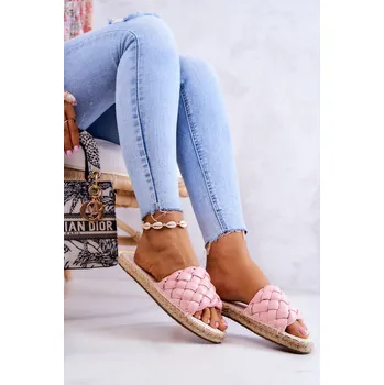 Dámské žabky Kožené pletené pantofle Big Star JJ274921 Růžová 37