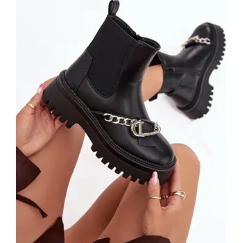 Dámská zimní obuv Dámské kotníkové boty Marvella na platformě s řetízkem – černé Velikost: 38