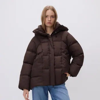 Dámský kabát Reserved - Prošívaná bunda s kapucí - tmavě hnědá - 775HD-89X - 775HD-89X-M