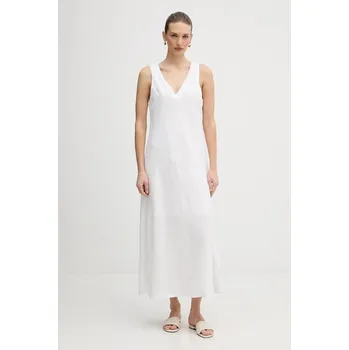 Dámské šaty Lněné šaty Dkny bílá barva, maxi, P4KBCZ70 00X, vel. XS