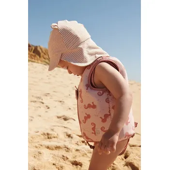 Čepice Dětská baseballová čepice Liewood Senia Seersucker Sun Hat With Ears oranžová barva, LW17681 32X, vel. 9-12 měsíců