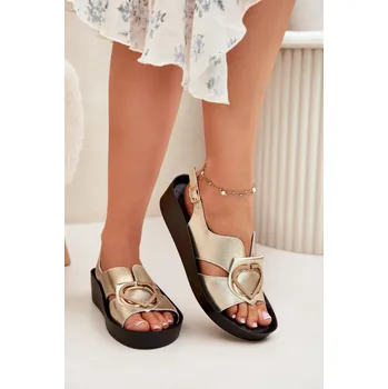 Dámská obuv Kožené Dámské Sandály Na Klínu S.Barski KV51-031 Zlaté 39