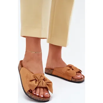 Dámské žabky Dámské Pantofle Na Korkové Podešvi S Mašlí Camel Seressa 38