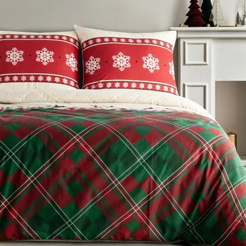 Povlečení Vánoční povlečení 220x200 cm bavlna renforcé, kostkované červené a zelené
