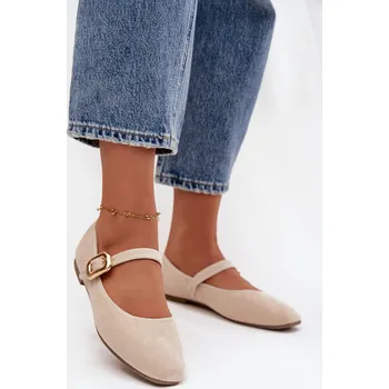 Dámské baleríny Baleríny S Páskem A Zlatým Přezkou Eko Semišové Světle Béžové Adelora 39