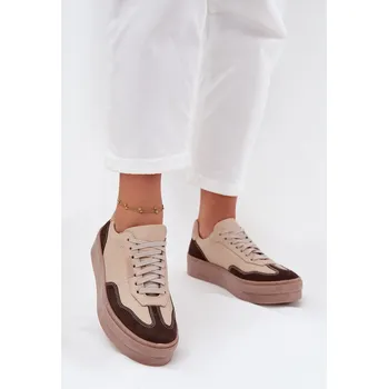 Dámské tenisky Kožené dámské tenisky na platformě Zazoo N1269S2 béžové 36