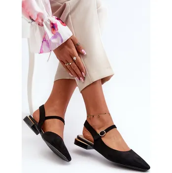 Dámské baleríny Dámské baletky na nízkém podpatku s odkrytou patou Sergio Leone SK831 černé 36