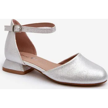 Pánské oblečení Dětské Lesklé Sandálky Na Nízkém Podpatku Stříbrné Nelly 33