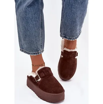 Dívčí sněhule Ženské Sněhule S Kožešinou A Přezkou Na Platformě Čokoládové Jessina 38