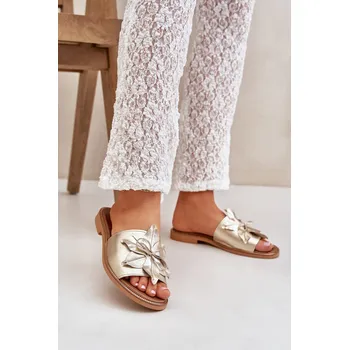 Dámské žabky Pantofle S Dekorací Z Pravidelné Kůže Zazoo 3667 Zlaté 37