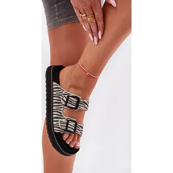 Dámské žabky Semišové Dámské Pantofle S Přezkami D.Franklin DFSH405002 Zebra 38