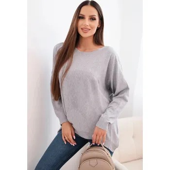 Dámský svetr Dámský svetr s delším zadním dílem a embosovanou hvězdou šedý UNI