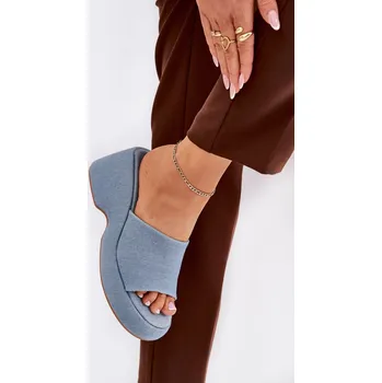 Dámské žabky Materiálové Dámské Pantofle Na Platformě A Klínu Džínové Afisal 40