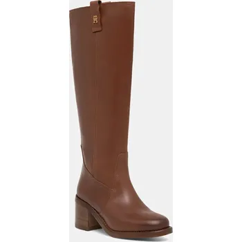 Dámské kozačky Kožené kozačky Tommy Hilfiger RIDING LTHR LONG BOOT BLOCK HEEL FW0FW08777 hnědá 88X, EUR 39