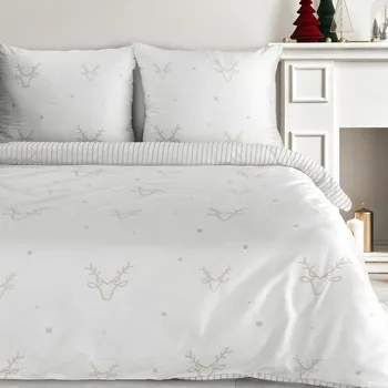 Povlečení Vánoční povlečení 220x200 cm saténová bavlna, bílé a béžové