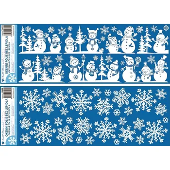 Okenní dekorace Vánoční okenní fólie s glitry - pruh - Vločky a sněhuláci- 60 x 22,5 cm - 10622