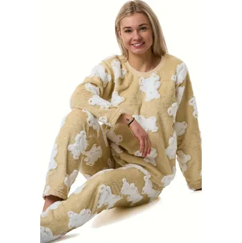 Dámské pyžamo Pyžamo dámské huňaté TEPLÉ béžové s medvědy 1Z1747 béžová l