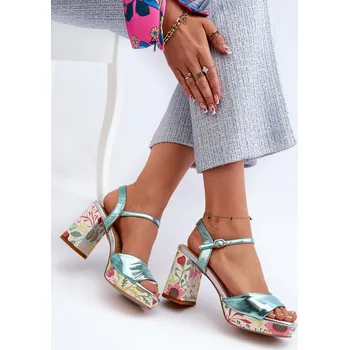 Dámská obuv Dámské sandály na podpatku s květinami D&A CR980 modré 40