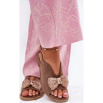 Dámské sandále Dámské Sandály S Mašlí Na Plochém Podpatku Béžové S.Barski KV51-014 36