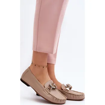 Dámské mokasíny Dámské kožené mokasíny s ozdobou Laura Messi 2761 béžové 40
