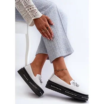 Dámská obuv Dámské kozačky z kůže na platformě S.Barski LR400 bílé 40