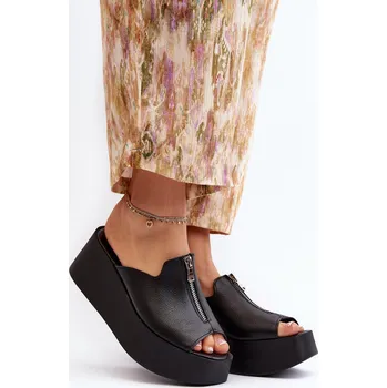 Dámské žabky Zazoo 2916 Dámské žabky na masivní platformě se zipem Černé 37