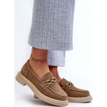 Dámské mokasíny Dámské semišové mokasíny na ploché podrážce s ozdobou D&A TW101 hnědé 37