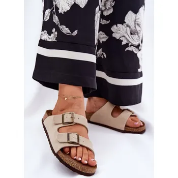 Dámské žabky Dámské Zamszové Klapky S Přezkami Big Star RR274A391 Béžové 36