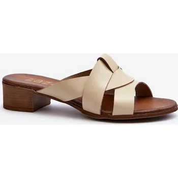 Dámské žabky Zazoo 40236 Kožené Dámské Žabky Na Nízkém Podpatku Bežové 40