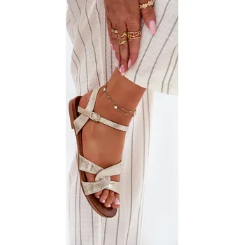 Dámské sandále Ploché Lesklé Sandály Dámské S.Barski KV51-022 Zlaté 39