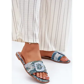 Dámské žabky Ploché Dámské Pantofle S Ozdobnou Sponou Modré Clariola 38