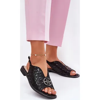 Dámské sandále Kožené sandály na plochém podpatku s ozdobou S.Barski KV51-094 černé 41