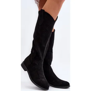 Dámské kozačky S.Barski HY66-132 Dámské Černé Krajkové Kozačky 36