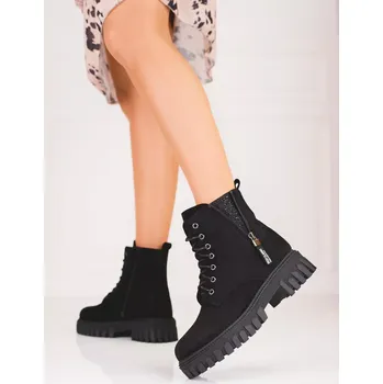 Dámská zimní obuv Výborné černé kotníčkové boty dámské na plochém podpatku 41