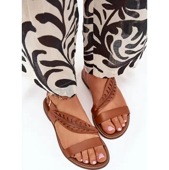 Dámské sandále Dámské sandály z přírodní kůže na plochém podpatku Zazoo 3564 Camel 42